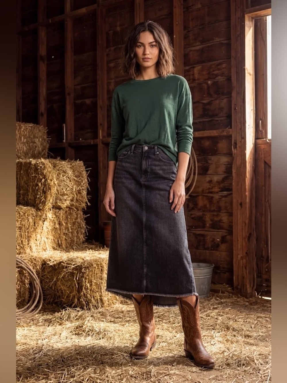 NWT Johnny Was Sasson True Black Wash
Vienna Midi Jean Skirt Sz 26 rayon